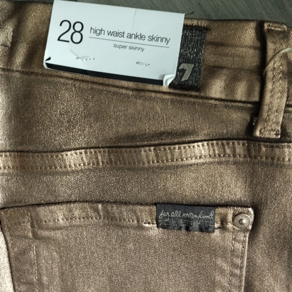 7 For All Mankind Metallic Gold High Waist Skinny Jeans - Picture 9 of 9